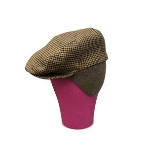 VTG Paul Stuart News Paperboy Cap L 7 1/4 100% Wool hounds tooth Italy Hat